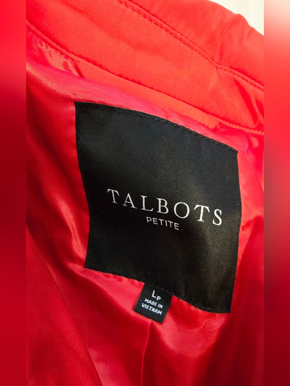 Talbots Red Quilted Jacket Navy Trim Gold Snap Preppy Coastal Coat Old Money - Picture 11 of 12